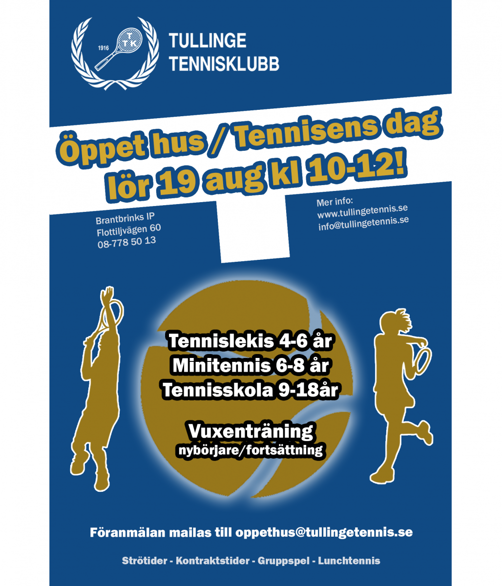 image: Öppet hus / Tennisens dag lör 19 aug kl 10-12!