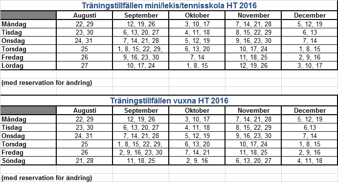 image: Träningstillfällen HT 2016