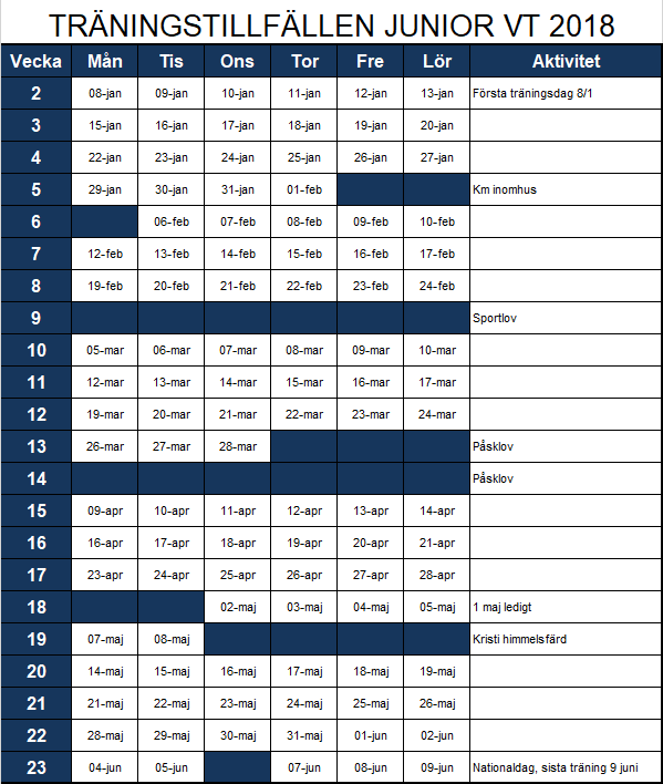image: Träningstillfällen VT 2018!